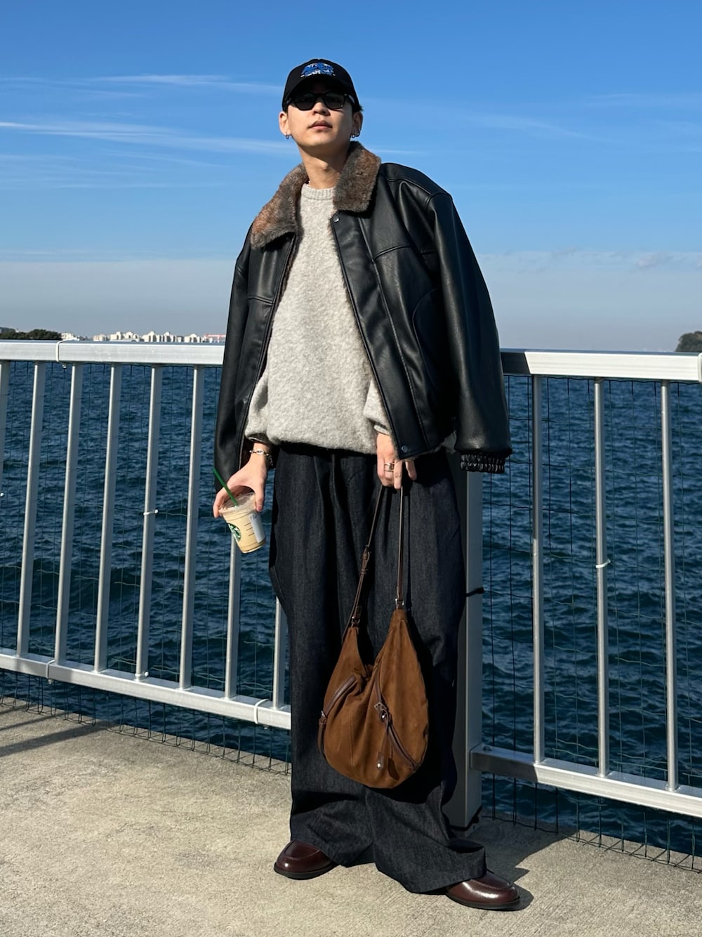 leather/fur faux reversible flight jacket / フェイクレザーファー