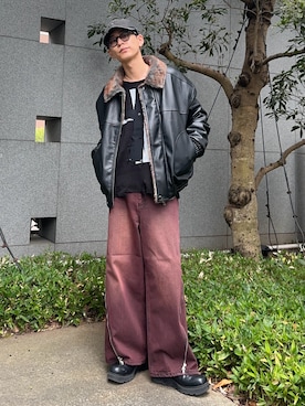 「アイテム（その他アウター、ブラック系）」を使った、ゆうさん（メンズ・178cm）の冬コーディネート