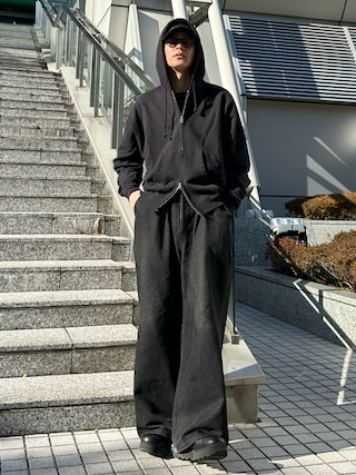 「MONKEY TIME(モンキータイム)のフレンチテリー ディストレスト フルジップ フーディー(パーカー)」を使った、ゆうさん(メンズ・178cm)の冬コーディネート