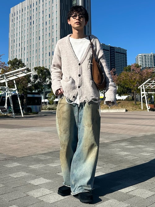 grancy ダメージデザインブークレニットカーディガン ベージュL ゆう