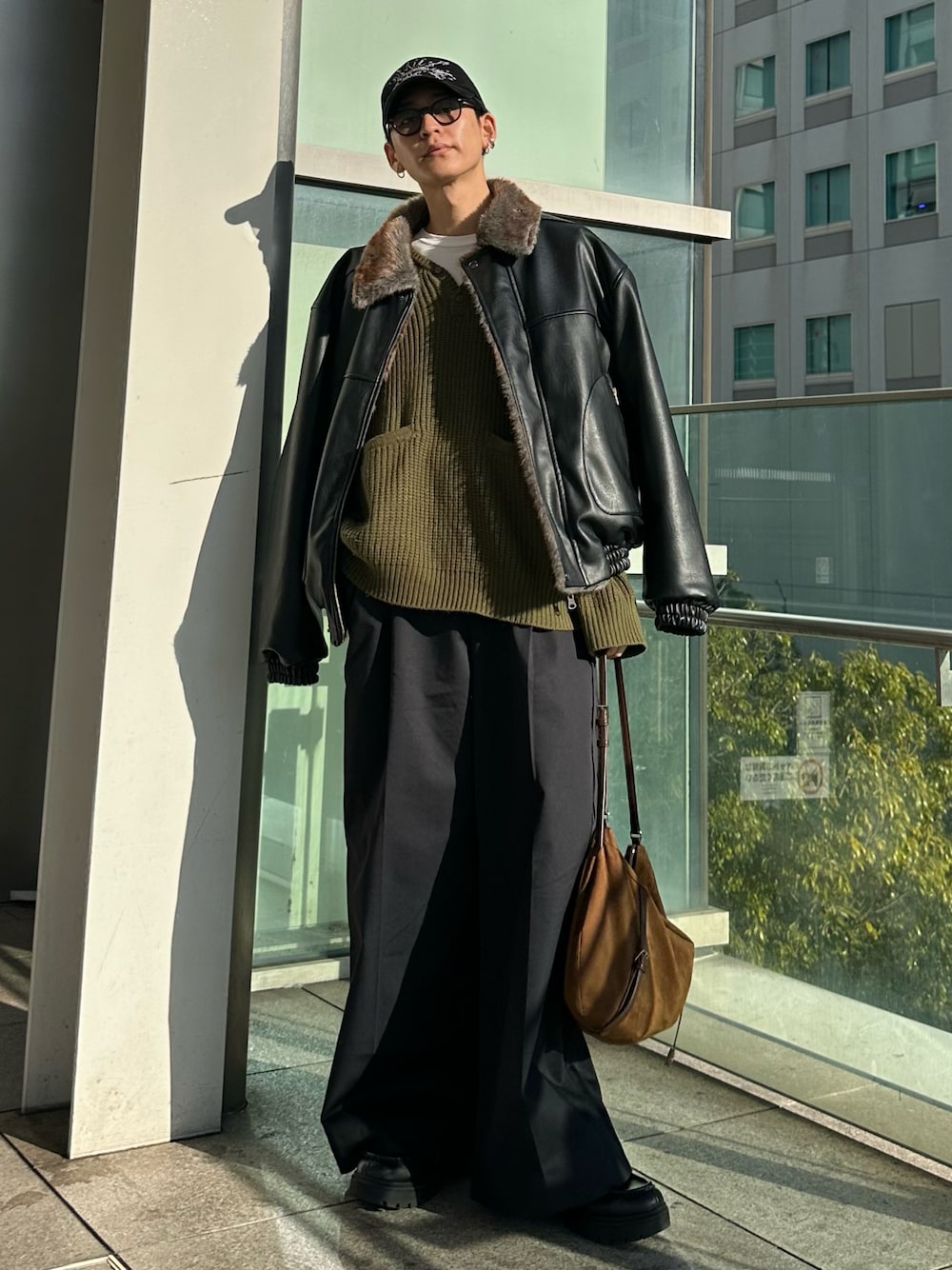 フェイクレザーファー2wayリバーシブルフライト お取り置き中 leather/fur faux reversible flight jacket / フェイクレザーファー