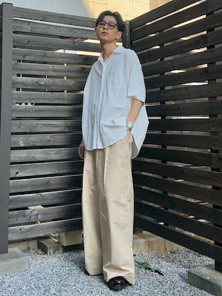 「HINSON(ヒンソン)のHINSON/ヒンソン レギュラーカラー ショートスリーブシャツ/シワ加工/リラックスフィット(シャツ/ブラウス)」を使った、ゆうさん(メンズ・178cm)の春コーディネート