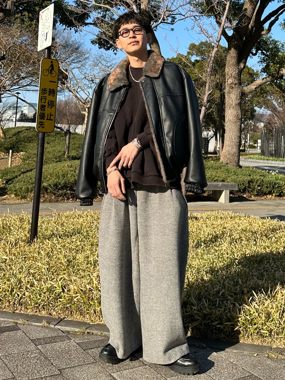 leather/fur faux reversible flight jacket / フェイクレザーファー