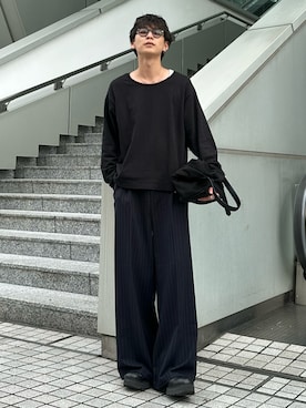 「EVOLVERA（エボルヴェラー）のZip-Design Baggy Slacks / ジップデザインバギースラックス（スラックス、ブルー系）」を使った、ゆうさん（メンズ・178cm）の秋コーディネート