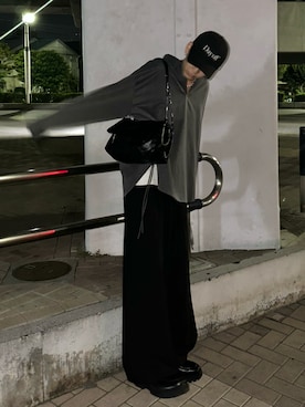 「SINSS（シンス）のTwo tuck wide straight slacks / 2タックワイドストレートスラックス（スラックス）」を使った、ゆうさん（メンズ・178cm）の秋コーディネート