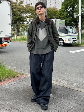 「SINSS（シンス）のWide balloon denim / ワイドバルーンデニム（デニムパンツ）」を使った、ゆうさん（メンズ・178cm）の秋コーディネート