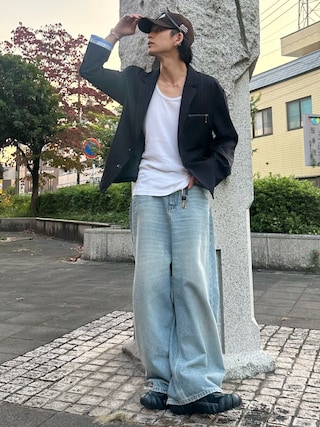 「EVOLVERA(エボルヴェラー)のLayered Single-Tailored Jacket / レイヤードシングルテーラードジャケット(テーラードジャケット)」を使った、ゆうさん(メンズ・178cm)の秋コーディネート
