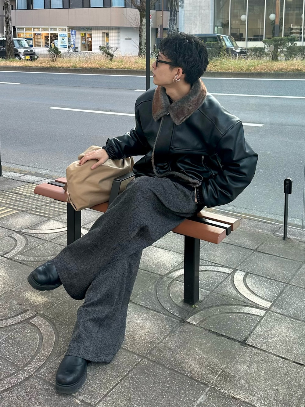 leather/fur faux reversible flight jacket / フェイクレザーファー