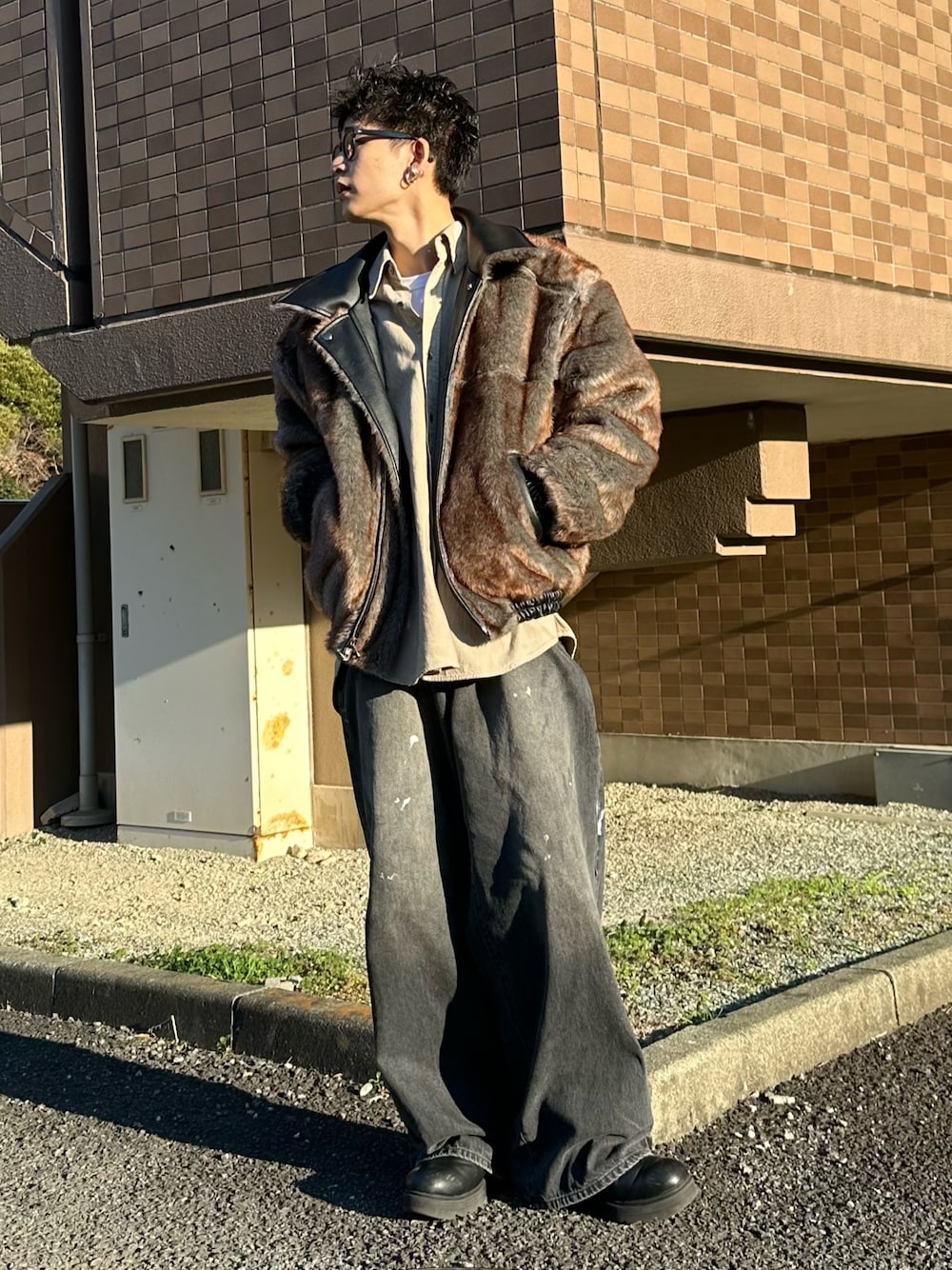 leather/fur faux reversible flight jacket / フェイクレザーファー