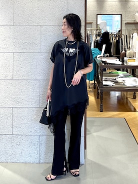 「RIVE DROITE（リヴドロワ）の【美脚シルエット】ZIPスリムパンツ（その他パンツ、ブラック系）」を使った、emi95152さん（レディース・159cm）の夏コーディネート