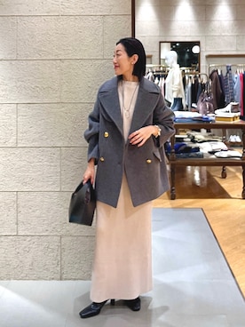 「アイテム（ピーコート）」を使った、emi95152さん（レディース・159cm）の冬コーディネート