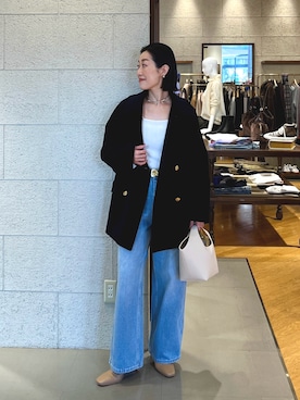 「アイテム（ピーコート）」を使った、emi95152さん（レディース・159cm）の秋コーディネート