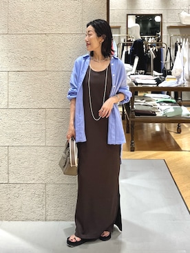 「RIVE DROITE（リヴドロワ）の【接触冷感・UVカット機能付き】2WAYリブタンクワンピース（ワンピース、ブラウン系）」を使った、emi95152さん（レディース・159cm）の夏コーディネート