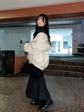 「アイテム（ライダースジャケット）」を使った、MIKKIさん（レディース・156cm）の秋コーディネート