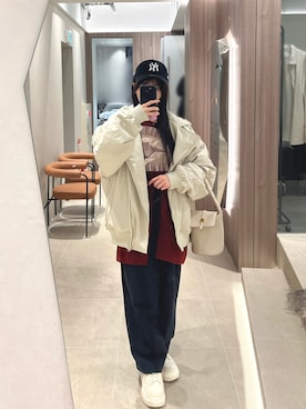 「アイテム（ライダースジャケット）」を使った、MIKKIさん（レディース・156cm）の秋コーディネート