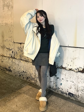 「アイテム（ライダースジャケット）」を使った、MIKKIさん（レディース・156cm）の冬コーディネート