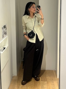 「eL（エル）の【eL/noeyedia】Rimless EyeWear/1063714（メガネ、シルバー系）」を使った、krkoooooさん（レディース・161cm）の秋コーディネート