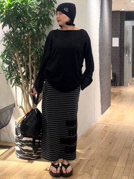 「JEANASIS（ジーナシス）のチェーンハンドルキンチャクBAG/1023355（ショルダーバッグ、ブラック系）」を使った、krkoooooさん（レディース・161cm）の夏コーディネート