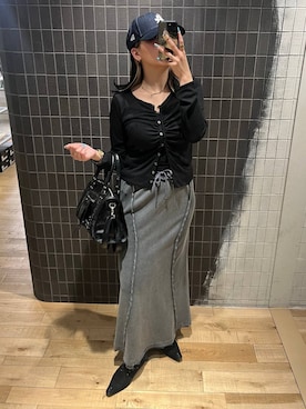 「JEANASIS（ジーナシス）のウエスタンポインテッドミュール/643527（パンプス、ブラック系）」を使った、krkoooooさん（レディース・161cm）の春コーディネート