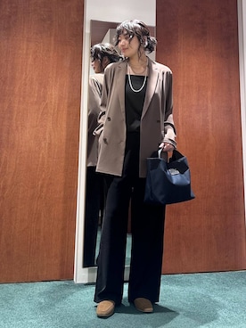 「BARNYARDSTORM（バンヤードストーム）のBARNYARDSTORM /  【00・2サイズ登場】ダブルクロスワイドパンツ【WEB限定カラー】 【『BABALOG』チャンネルご紹介アイテム】（スラックス、ブラック系）」を使った、bynamuさん（レディース）の春コーディネート