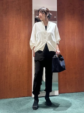 「BARNYARDSTORM（バンヤードストーム）のBARNYARDSTORM /  ダブルクロスブルゾン 【『BABALOG』チャンネルご紹介アイテム】（ブルゾン、ホワイト系）」を使った、bynamuさん（レディース）の春コーディネート