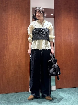 「BARNYARDSTORM（バンヤードストーム）のBARNYARDSTORM / エンブロイダリーキャミ / ハンドウォッシャブル＜セットアップ対応＞（シャツ/ブラウス、ブラック系）」を使った、bynamuさん（レディース）の春コーディネート