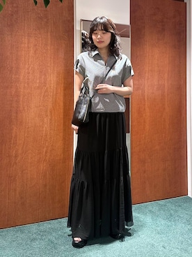 「Beau're（ヴュレ）のBARNYARDSTORM / Beau're(ヴュレ)別注 / レザーショルダーBAG（ショルダーバッグ、ブラック系）」を使った、bynamuさん（レディース）の夏コーディネート