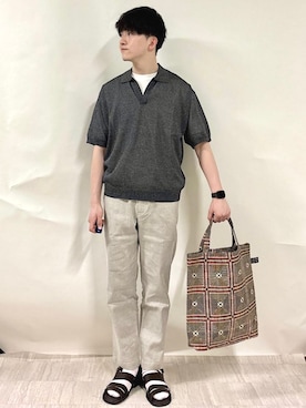 「BINDU（ビンドゥー）のアイテム」を使った、金澤さん（メンズ・178cm）の夏コーディネート