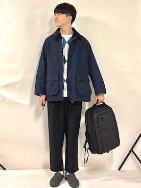 「Barbour（バブアー）のアイテム（ジャケット/アウター）」を使った、金澤さん（メンズ・178cm）の秋コーディネート