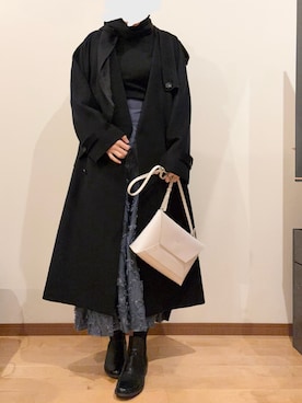 「アイテム（ノーカラーコート）」を使った、Ninaさん（レディース・167cm）の冬コーディネート