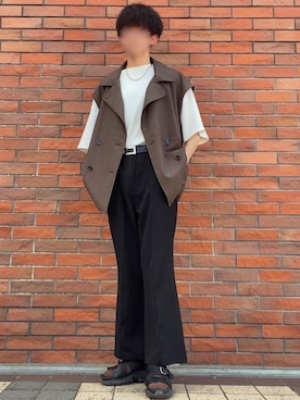 「Ellno Loset（エルノロゼット）のアイテム（スラックス）」を使った、saikaさん（メンズ・167cm）の夏コーディネート