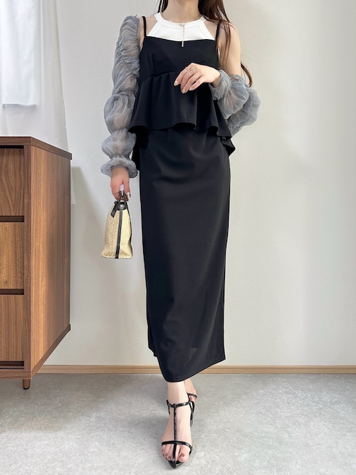 【美品♡】TAHARI ぺプラムワンピース　大きめサイズ12 GeeRA ワンピース 「新色追加/S-XL展開」 1枚で旬スタイルが完成