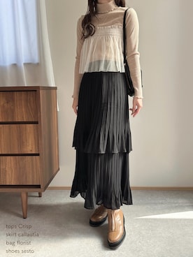 「SESTO（セスト）のアイテム（ブーツ）」を使った、minamii.__さん（レディース・164cm）の冬コーディネート