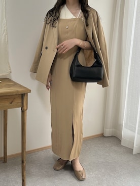 「アイテム（ワンピース/ドレス、ベージュ系）」を使った、minamii.__さん（レディース・163cm）の秋コーディネート