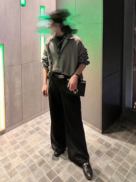 「seyto（セイト）のBaggy flare tack pants / バギーフレアタックパンツ（スラックス、ブラック系）」を使った、junkawabeさん（メンズ・170cm）の冬コーディネート