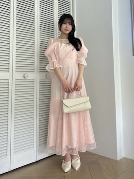 「dazzlin（ダズリン）のチュールベールベアドレス（ドレス、ピンク系）」を使った、kahoさん（レディース・154cm）の夏コーディネート
