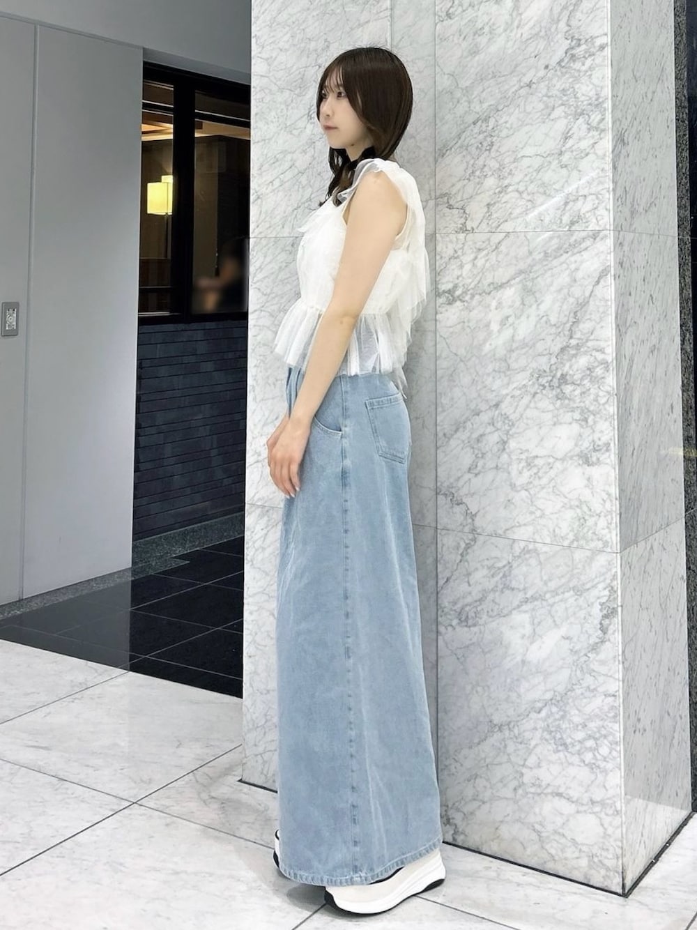 dazzlin（ダズリン）の「ダブルハイウエストワイドデニムパンツ