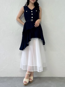 「dazzlin（ダズリン）のアシメプリーツジレワンピース（ワンピース、ブルー系）」を使った、kahoさん（レディース・154cm）の春コーディネート