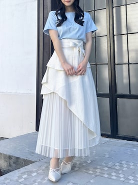 「dazzlin（ダズリン）の【UV】ラインストーングラフィックロゴTシャツ（Tシャツ/カットソー、ブルー系）」を使った、kahoさん（レディース・154cm）の春コーディネート