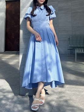 「dazzlin（ダズリン）のリボンスリーブシャツワンピース（ワンピース、ブルー系）」を使った、kahoさん（レディース・154cm）の冬コーディネート