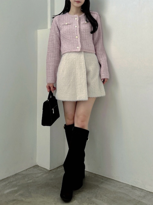 セール】ツイードライクショートニットジャケット（カーディガン