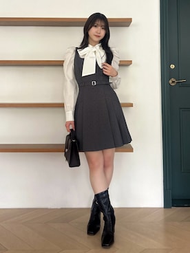 「dazzlin（ダズリン）の2WAYボウタイペプラムブラウス（シャツ/ブラウス、ホワイト系）」を使った、kahoさん（レディース・154cm）の夏コーディネート