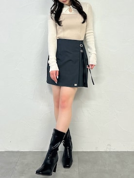 「dazzlin（ダズリン）のサイドリボンスカパン（スカート、グレー系）」を使った、kahoさん（レディース・154cm）の春コーディネート