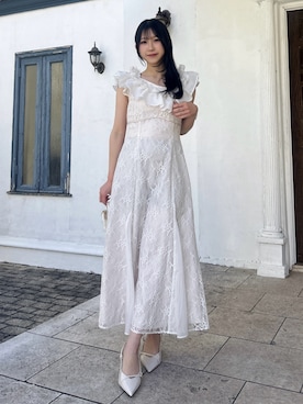 「dazzlin（ダズリン）のクロスフリルマーメイドドレス（ドレス、ホワイト系）」を使った、kahoさん（レディース・154cm）の冬コーディネート