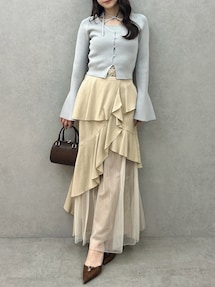 dazzlin 今季トップス 値下げ‼︎ フロントツイストリボン5分袖ニットトップス[品番：MKSW0062956