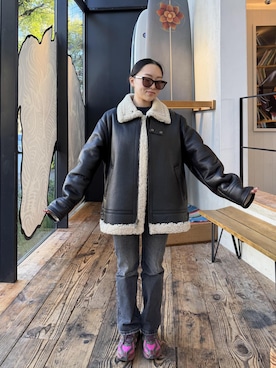 「アイテム（ムートンコート）」を使った、Kisaraさん（レディース・153cm）の冬コーディネート