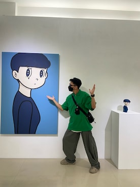 「Yeezy（イージー）のアイテム（サンダル）」を使った、零中翰さん（メンズ・169cm）の夏コーディネート