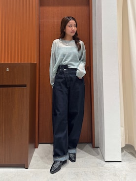 「Ungrid（アングリッド）のモヘア混シアーニット（ニット/セーター、グリーン系）」を使った、瀬川百花さん（レディース・156cm）の秋コーディネート