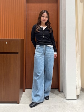 「Ungrid（アングリッド）の【Ca】Levis別注 CINCH WIDE LE（デニムパンツ、ブルー系）」を使った、瀬川百花さん（レディース・156cm）の秋コーディネート