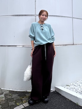 「Ungrid（アングリッド）のドロストデザインフリースパンツ（その他パンツ、ブラウン系）」を使った、瀬川百花さん（レディース・156cm）の秋コーディネート